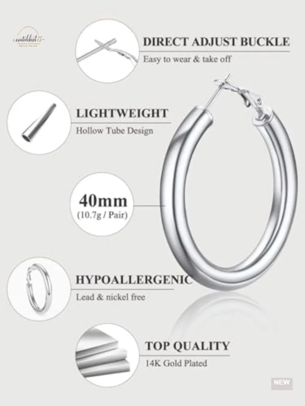 Chunky Hoop Earrings Stainless Steel Gold Plated Huggie Hoops Hypoallergenic